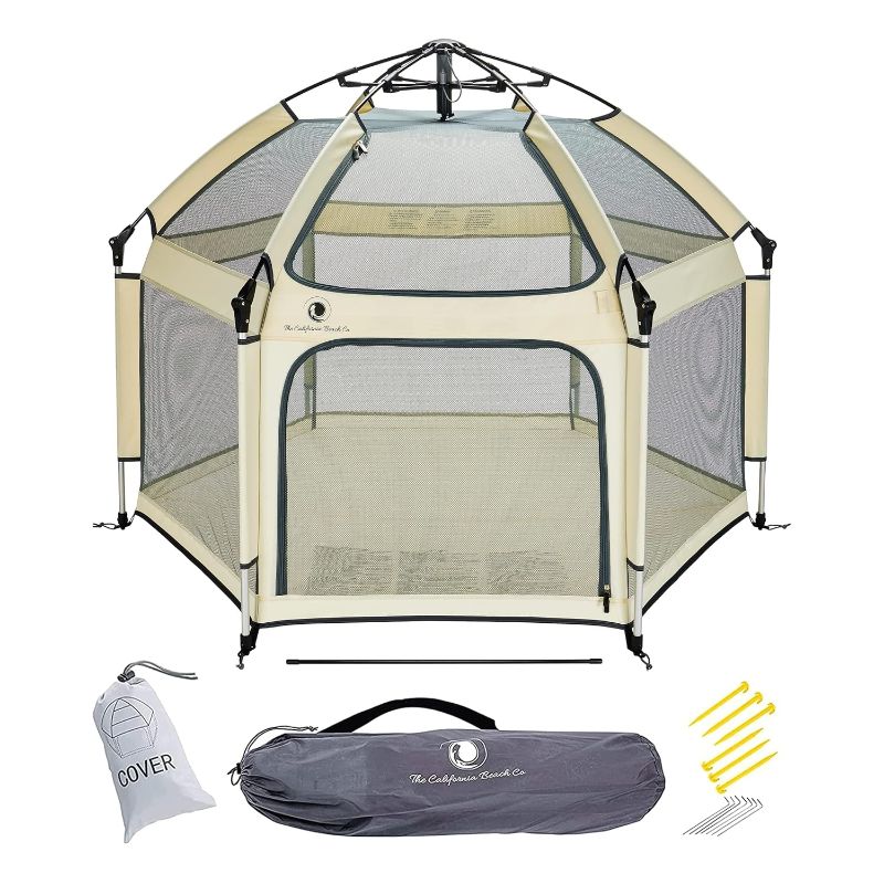 Photo 1 of POP 'N GO PLAYPEN - Indoor & Outdoor Baby Playpen for Babies and Toddlers - Baby Beach Tent, Foldable, Portable W/Canopy, Travel Bag, & Mosquito Net - Pop Up Pack and Play Tent (Warm Ivory)