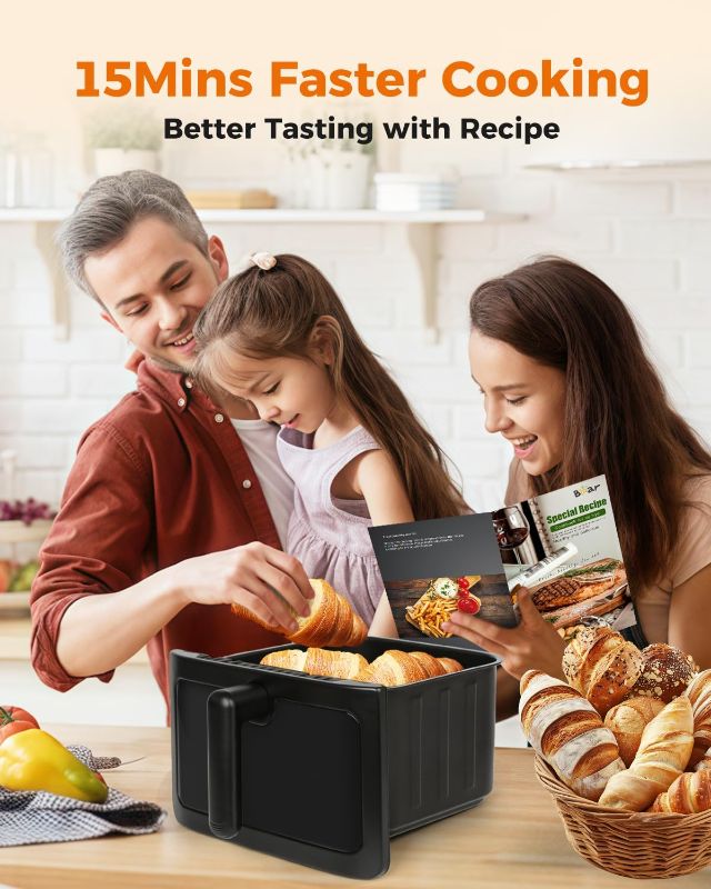 Photo 1 of Bear Air Fryer, Stainless Steel Airfryer 8 Presets for Fast Family Meals, 6.4Qt Large Visible Window Temp Timer Adjustable Roast Bake Crisp French Fries Steak, Non Stick Basket Dishwasher Safe