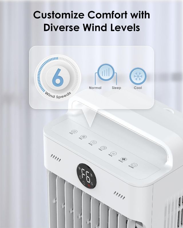 Photo 1 of Swamp Cooler, 3-IN-1 Evaporative Air Cooler with Display & Remote, Windowless Portable Air Conditioners with Ice Cooling, 12H Timer, 6 Speeds, 60° Oscillation, Air Cooler Fan for Home Office