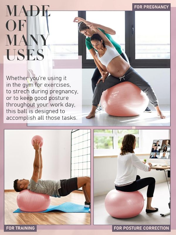 Photo 1 of Yoga Ball for Exercise, Pilates Set, 4 Sizes Fitness Ball for Workout, Birthing, Pregnancy, Physical Therapy- Pump Included