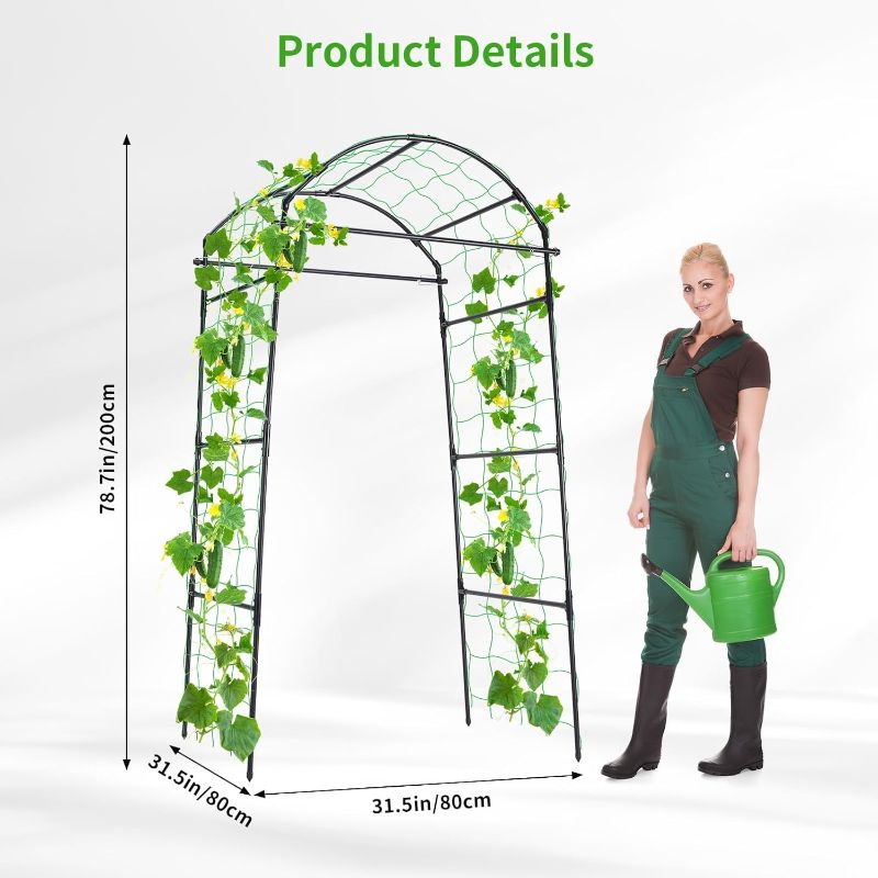 Photo 1 of Cucumber Trellis, 6.7ft Tall Garden Arch Trellis for Climbing Plants Outdoor Arbor Support Vine Vegetable Tomato Bean Pea Grape Squash Pumpkin Cucumber Trellis Raised Bed, Lightweight, Black