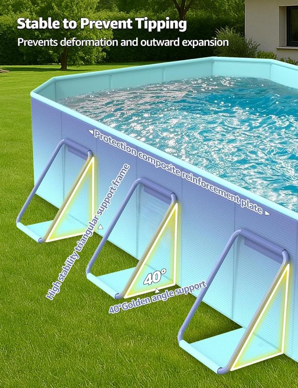 Photo 1 of Foldable Pool for Kids Adults - Non-Inflatable Swimming Pools for Backyard Garden Outdoor Folding Collapsible Dog Above Ground Pool Kiddie Pool 100" X 65" X 21"