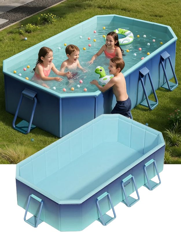 Photo 1 of Foldable Pool for Kids Adults - Non-Inflatable Swimming Pools for Backyard Garden Outdoor Folding Collapsible Dog Above Ground Pool Kiddie Pool 100" X 65" X 21"