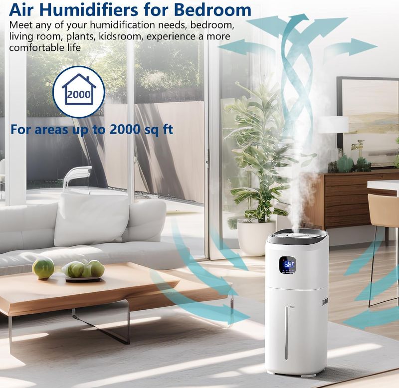 Photo 1 of 15L Humidifiers for Bedroom Large Room - 2000 Sq.ft Coverage, 72Hrs Runtime, Top Fill, 26dB Quiet, 3 Mist Levels & Diffuser, Auto Shut-Off, Ready for Baby Nursery and Plants