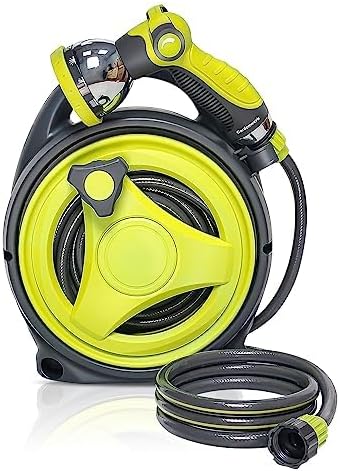 Photo 1 of Retractable Garden Hose Reel, Portable Hose Reel, 45+5FT with 10 Patterns Spray Nozzle, Adapts to standard US hose plugs, 50FT Hose Reel for Garden Watering Car Washing Pet -Green
