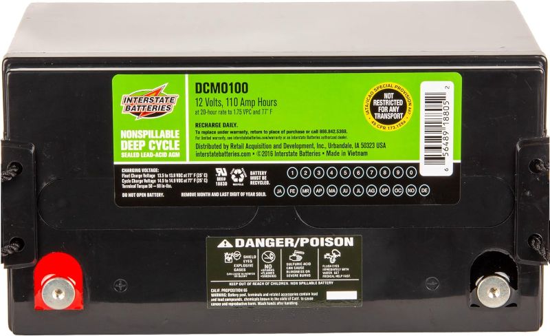 Photo 1 of Interstate Batteries 12V 110 AH SLA/AGM Deep Cycle Battery for Solar, Wind, and RV Applications - Insert Terminals (DCM0100)