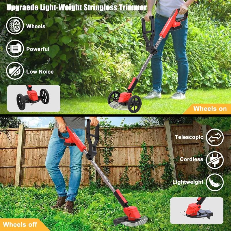 Photo 1 of Cordless Wacker Eater Battery Powered, 21V Lightweight Electric Weed Trimmer with 2 Battery Operated & Charger& Wheels & Shears, No-String Grass Trimmer/Brush Cutter/Lawn Edger for Yard Garden