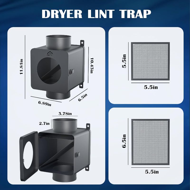 Photo 1 of Metal Dryer Duct Lint Trap,Indoor Dryer Vent Kit with Lint Catcher,Secondary Lint Trap with 4inch 8FT Dryer Vent Hose,2 Clamps,Lint Trap for Electric Dryers Vent and Gas Dryer Vent