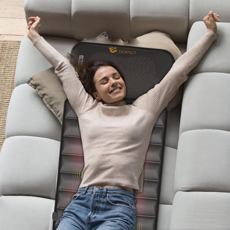 Photo 1 of Massage-Mat, Detachable Neck Massager, Full Body Vibration Heating, Massage Pad with 10 Vibrating Motors and 9 Speed Settings for Home Office Use, Brown