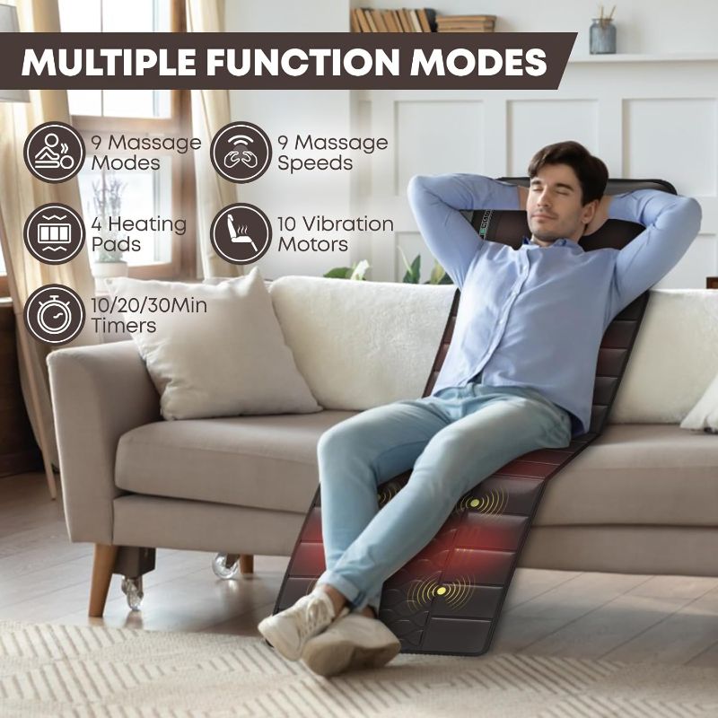 Photo 1 of Massage-Mat, Detachable Neck Massager, Full Body Vibration Heating, Massage Pad with 10 Vibrating Motors and 9 Speed Settings for Home Office Use, Brown