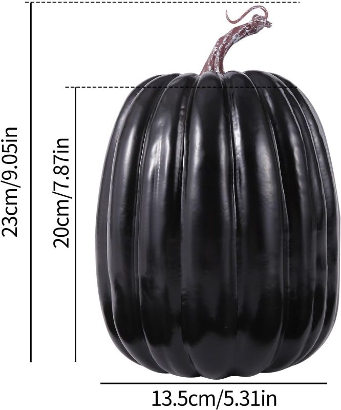 Photo 1 of Hyde and EEK 8 Inch Large Artificial Pumpkins DIY White Decorative Foam Pumpkins Cute Fake Pumpkins for Halloween Autumn Harvest Home Decorations (Black, 8 in)