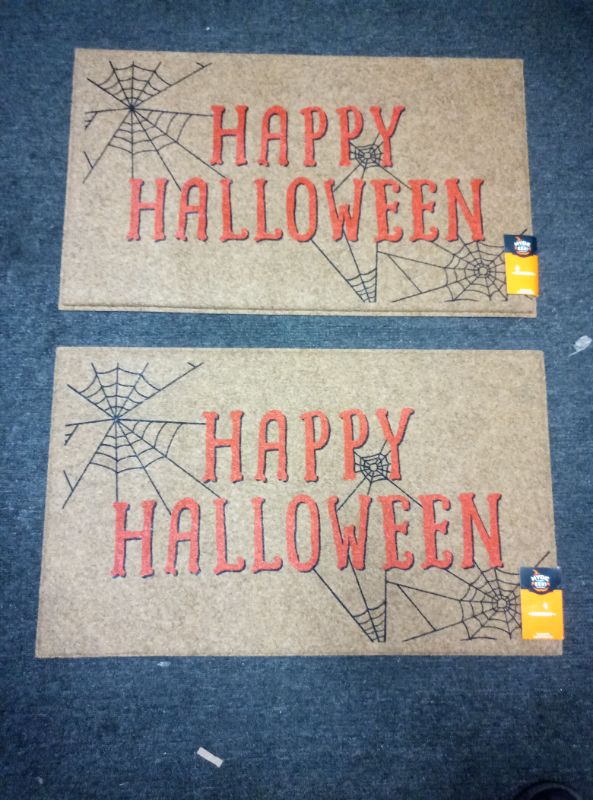Photo 1 of (2pack) 1'6"x2'6" 'Happy Halloween' Faux Coir Doormat with Spiderwebs Orange/Black - Hyde and EEK! Boutique