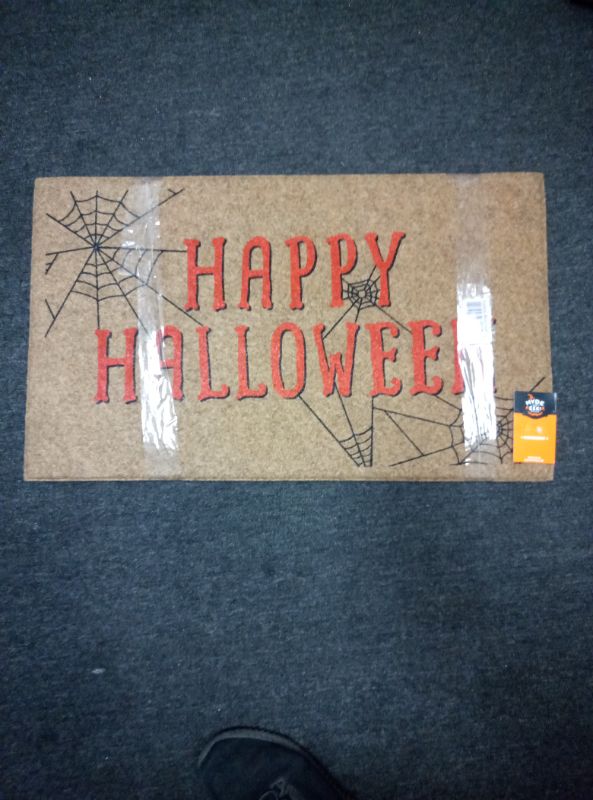 Photo 1 of (2pack) 1'6"x2'6" 'Happy Halloween' Faux Coir Doormat with Spiderwebs Orange/Black - Hyde and EEK! Boutique