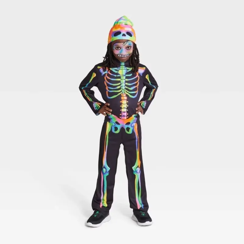 Photo 1 of (4-5T) Blacklight Reactive Color Melt Skeleton Kid's Halloween Costume 8, toddler 4t-5t
