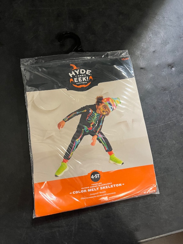 Photo 1 of (4-5T) Blacklight Reactive Color Melt Skeleton Kid's Halloween Costume 8, toddler 4t-5t