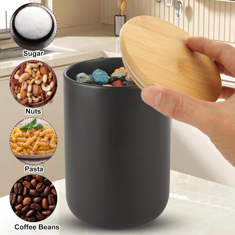 Photo 1 of Acrux7 2 Pack Black Ceramic Jars Canisters Set 16oz and 32oz Airtight Coffee Container with Bamboo Sealing Lids, Airtight Kitchen Canisters for Countertop, Coffee, Flour, Sugar, Tea