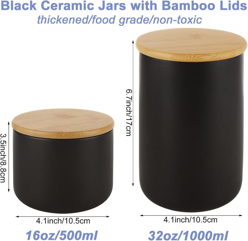 Photo 1 of Acrux7 2 Pack Black Ceramic Jars Canisters Set 16oz and 32oz Airtight Coffee Container with Bamboo Sealing Lids, Airtight Kitchen Canisters for Countertop, Coffee, Flour, Sugar, Tea