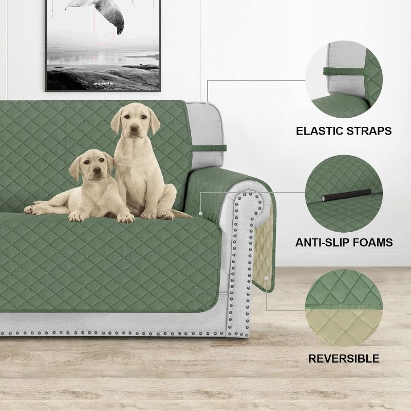 Photo 1 of Deeky Couch Cover, Sofa Covers for 3 Cushion Couch, Dog Couch Cover Protector, Reversible and Water Resistant Furniture Covers for Pets with Foam Sticks & Elastic Straps, Sofa, Greyish Green/Beige