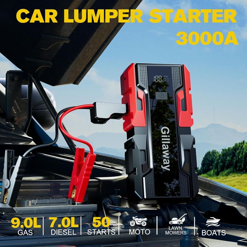 Photo 1 of 001B 3000A Car Jump Starter Battery Pack (up to 9.0L Gas and 7.0L Diesel Engine), 12V Car Battery Charger, Jump Box with USB 3.0 Power Bank