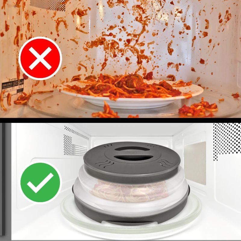 Photo 1 of 2.0 Magnetic Microwave Splatter Cover, Collapsible 12-Inch BPA-Free Food Lid with Upgraded Magnets, Vented Plate Guard, Dishwasher Safe, Space-Saving Magnetic Storage - Gray
