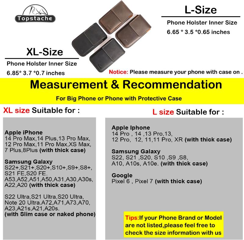 Photo 1 of Topstache Leather Phone Holster with Belt Clip, Flip Cell Phone Pouch for iPhone 14/13 Pro, S23, S22,Note 10 Belt Clip Phone Case, Universal Smartphone