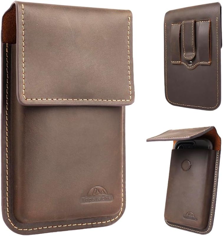 Photo 1 of Topstache Leather Phone Holster with Belt Clip, Flip Cell Phone Pouch for iPhone 14/13 Pro, S23, S22,Note 10 Belt Clip Phone Case, Universal Smartphone