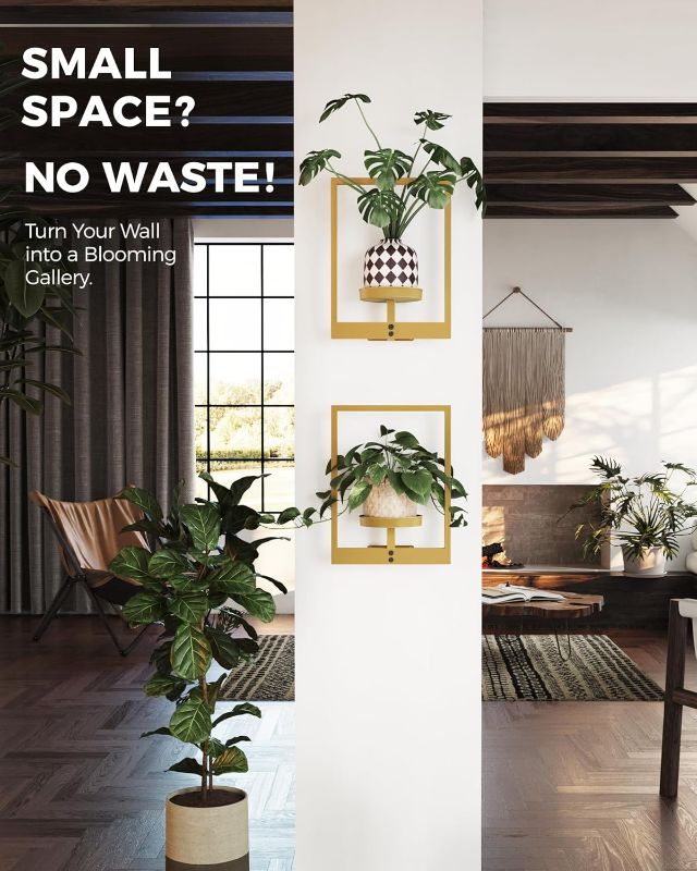 Photo 1 of Bamworld Golden Plant Stand Indoor, Plant Hanger Wall Planters for Indoor Plants Window Plant Shelves Plant Holder Wall Decor, Room Decor (Patent Design)