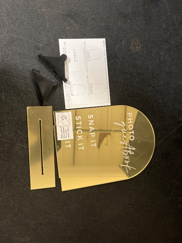 Photo 1 of HOODO Gold Mirror Acrylic Photo Guest Book Sign for Reception, 6x8 Inch Gold Mirror Acrylic Arch Table Sign for Wedding, Party, Event