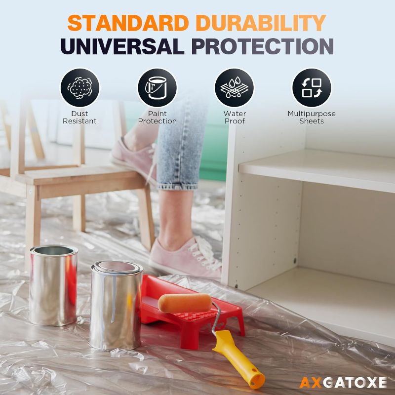 Photo 1 of 12 x 9 Ft Plastic Drop Cloths (10-Pack) - Disposable Painter's Sheeting & Tarps for Painting, Waterproof Furniture/Couch/Floor Protection