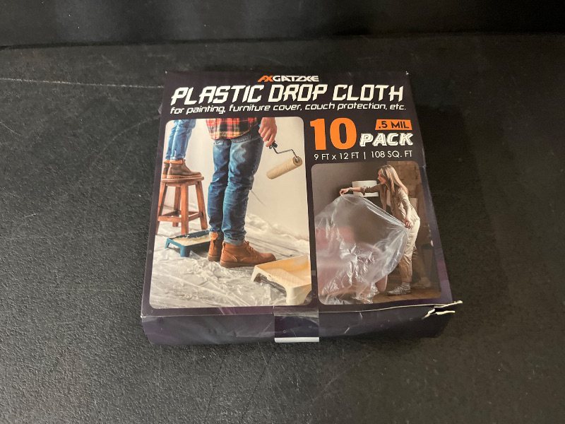 Photo 1 of 12 x 9 Ft Plastic Drop Cloths (10-Pack) - Disposable Painter's Sheeting & Tarps for Painting, Waterproof Furniture/Couch/Floor Protection