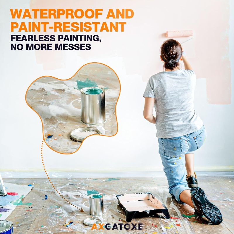Photo 1 of 12 x 9 Ft Plastic Drop Cloths (10-Pack) - Disposable Painter's Sheeting & Tarps for Painting, Waterproof Furniture/Couch/Floor Protection