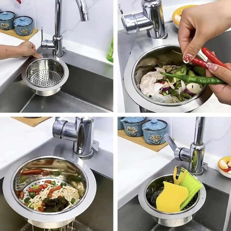 Photo 1 of Stainless Steel Swan Sink Strainer Basket Faucet Hanging Filter Basket Multi-Functional Kitchen Draining Basket for Fruit and Vegetable Quick Drain 2 in 1