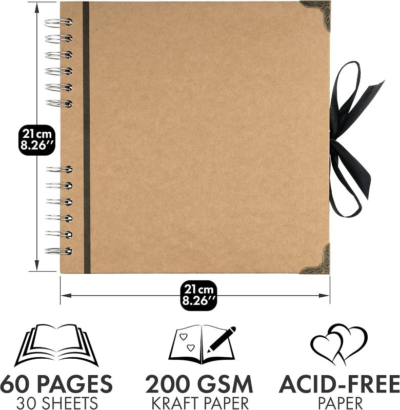 Photo 1 of Bstorify Scrapbook Album 60 Pages (8 x 8 Inch) Brown Thick 200gsm Kraft Paper, Photo Album Scrapbook, Memory Book - Ideal for Your Scrapbooking Albums Art & Craft Projects