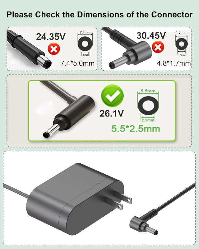 Photo 1 of 26.1V Replacement for Dyson Charger 205720-02 for Dyson V6 V7 V8 Car + Boat DC58 DC59 DC61 DC62 SV03 SV04 SV05 SV06 Cordless Vacuum 21.6V Battery Charger Cord 5.9FT