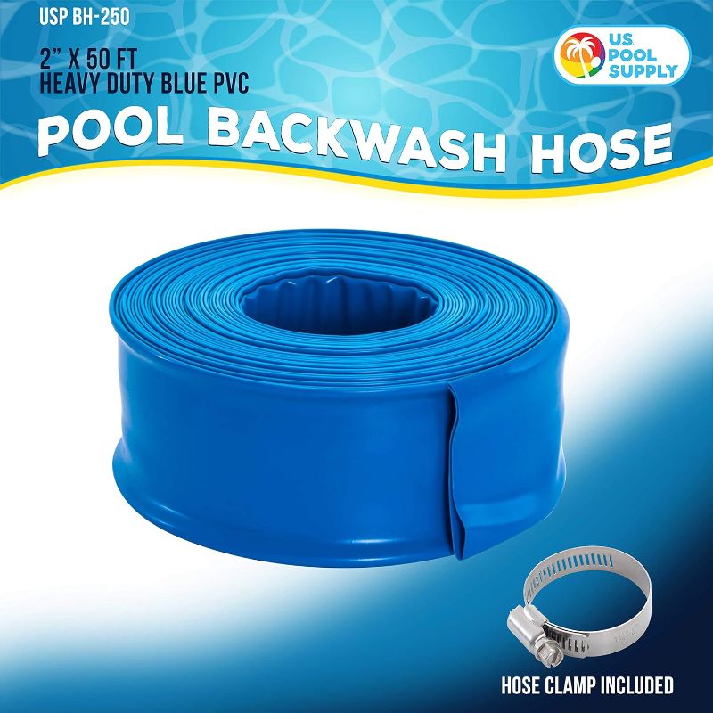 Photo 1 of U.S. Pool Supply Pool Backwash Hose 2" x 50' - Heavy-Duty Pool Drain Hose, Filter Pump Water Drainage, Sump Pump Discharge, Inground Draining - Flexible Lay Flat, Clamp