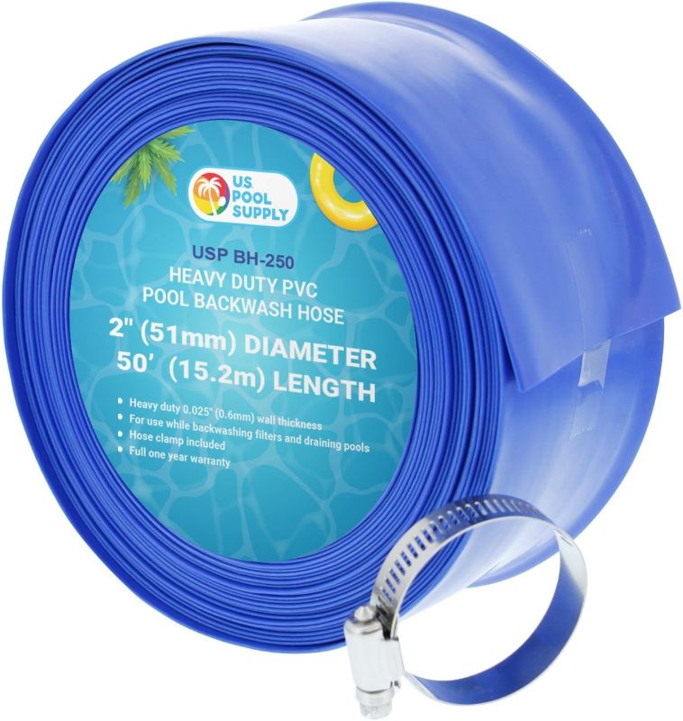 Photo 1 of U.S. Pool Supply Pool Backwash Hose 2" x 50' - Heavy-Duty Pool Drain Hose, Filter Pump Water Drainage, Sump Pump Discharge, Inground Draining - Flexible Lay Flat, Clamp