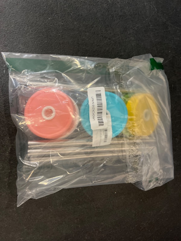 Photo 1 of 6 Plastic Pack Mason Jar Lids, Colorful Wide Mouth Mason Jar Drinking Lids Compatible for Mason Jar, Canning Ball Jars, with Straws and Cleaning Brush (JAR NOT INCLUDED)
