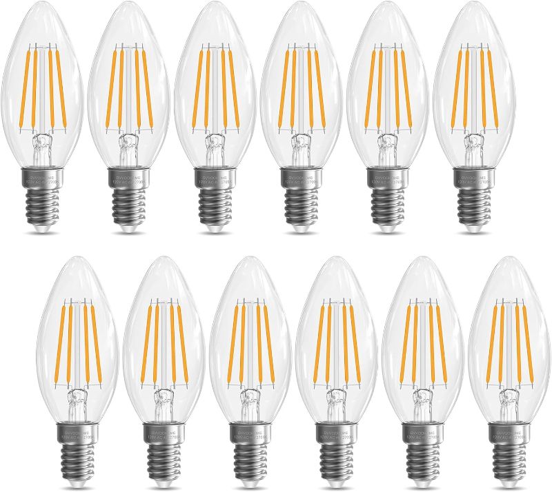 Photo 1 of E12 Candelabra Bulb 40 watt Equivalent, E12 LED Bulb Non-Dimmable Chandelier Light Bulbs, B10 Candle Light Bulbs 2700K Soft White, 90+CRI, 400LM, Cear Glass, 12 Pack(2x)