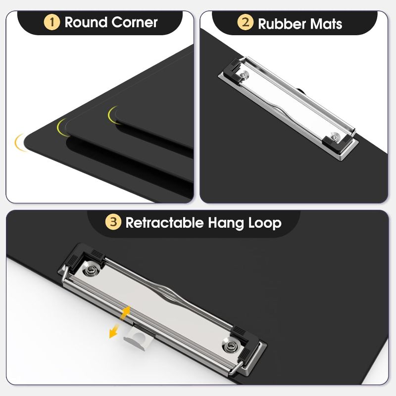 Photo 1 of Plastic Clipboards, A4 Black Clip Board 8.5x11 for Classroom, Students, Kid, Woman, Size 9" x 12.5" with Low Profile Clip, Office & School Supply