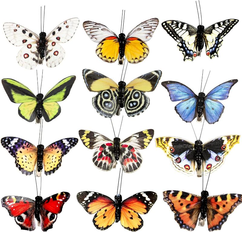 Photo 1 of artanfill- Artificial Feather Simulation Butterfly Party Decoration Set, a Set of 12 Pieces with Clips, Used for Home Decoration in 12 Colors(A)