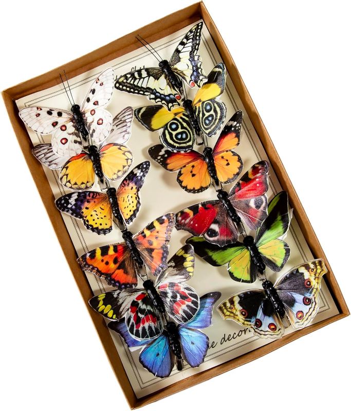 Photo 1 of artanfill- Artificial Feather Simulation Butterfly Party Decoration Set, a Set of 12 Pieces with Clips, Used for Home Decoration in 12 Colors(A)