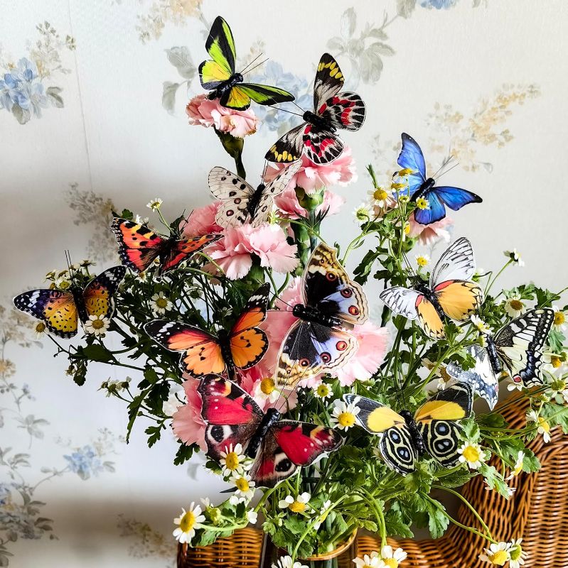 Photo 1 of artanfill- Artificial Feather Simulation Butterfly Party Decoration Set, a Set of 12 Pieces with Clips, Used for Home Decoration in 12 Colors(A)