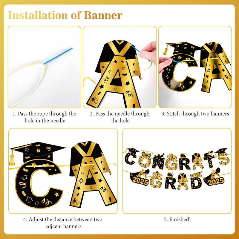 Photo 1 of Graduation Decorations Party Supplies, Grad Party Supplies Class of 2025 Congrats Grad Party Decorations Graduation Party Decoration with Grad Balloons Hanging Swirls Backdrop Tablecloth, Gold
