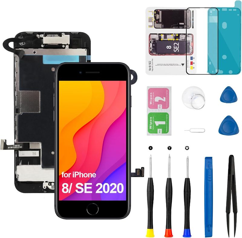 Photo 1 of for iPhone 8/ SE 2020 2nd Screen Replacement Kit with Home Button Earpiece Speaker Sensor Front Camera, Touch Frame LCD Display Digitizer for Model A1863 A1905 A1906 A2275 A2296 A2298 4.7 inch Black