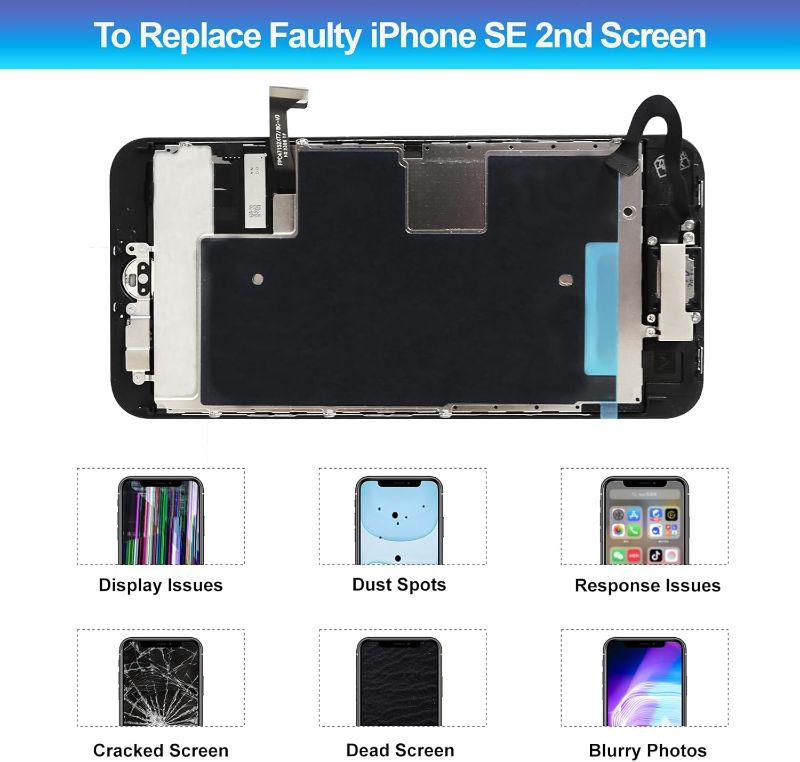 Photo 1 of for iPhone 8/ SE 2020 2nd Screen Replacement Kit with Home Button Earpiece Speaker Sensor Front Camera, Touch Frame LCD Display Digitizer for Model A1863 A1905 A1906 A2275 A2296 A2298 4.7 inch Black