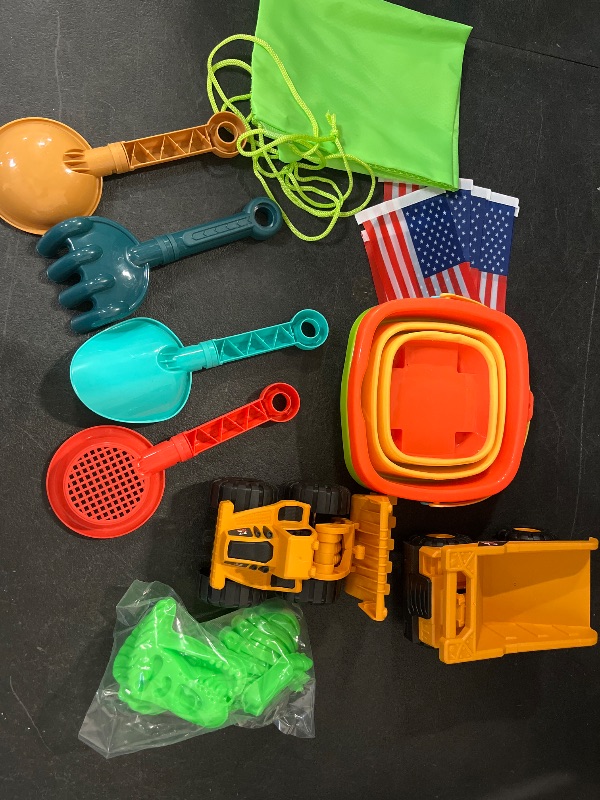 Photo 1 of HUITEM Beach Sand Toys for Kids 29PCS Sandbox Toys with 2 Collapsible Bucket