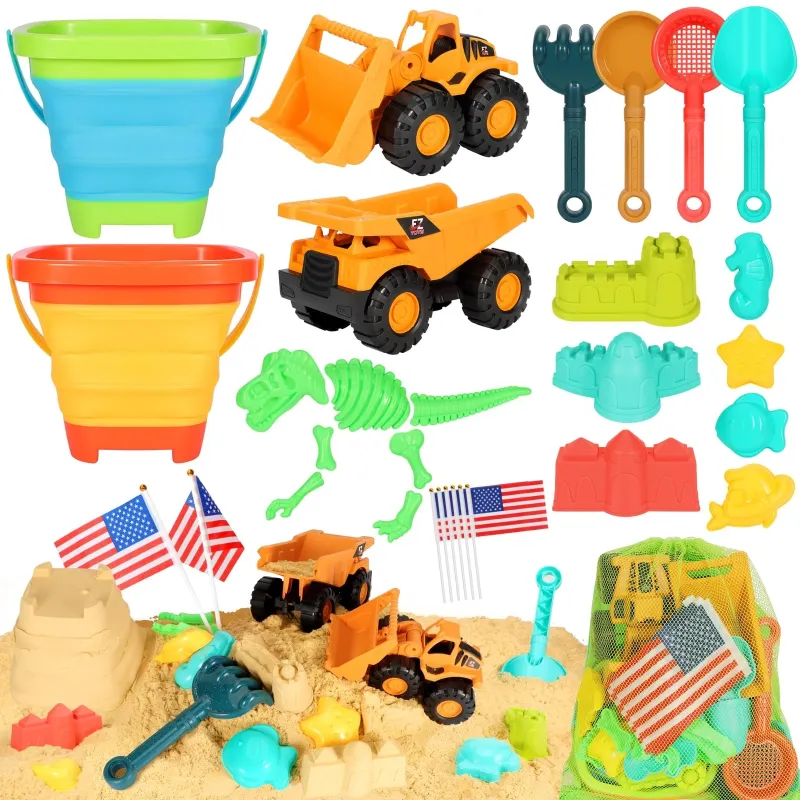 Photo 1 of HUITEM Beach Sand Toys for Kids 29PCS Sandbox Toys with 2 Collapsible Bucket