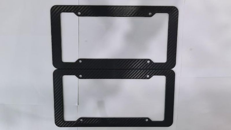 Photo 1 of Carbon Fiber License Plate Frame, Glossy Waterproof Plastic Number Plate Frame Print Carbon Fiber Pattern for Man and Women