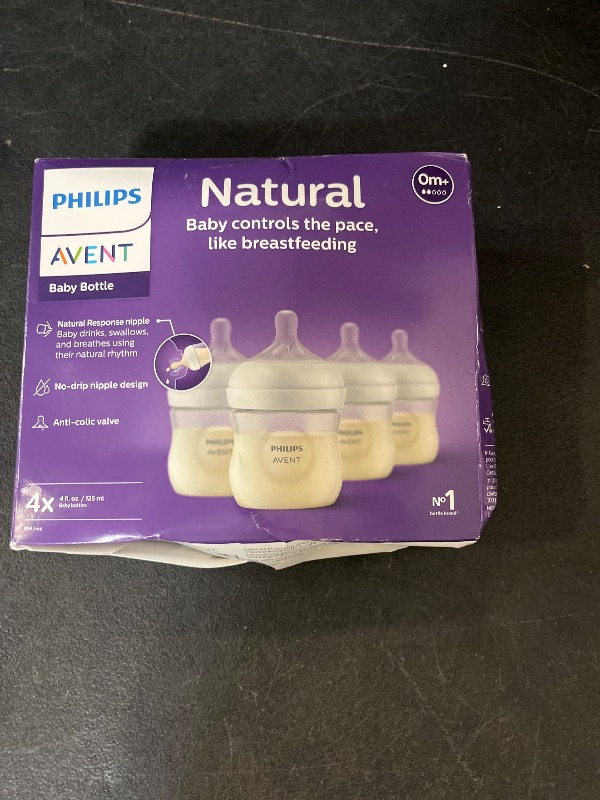 Photo 1 of Philips Avent Natural Baby Bottles with Natural Response Nipples (Slow Flow, Flow 2), 4oz, 4-Pack,