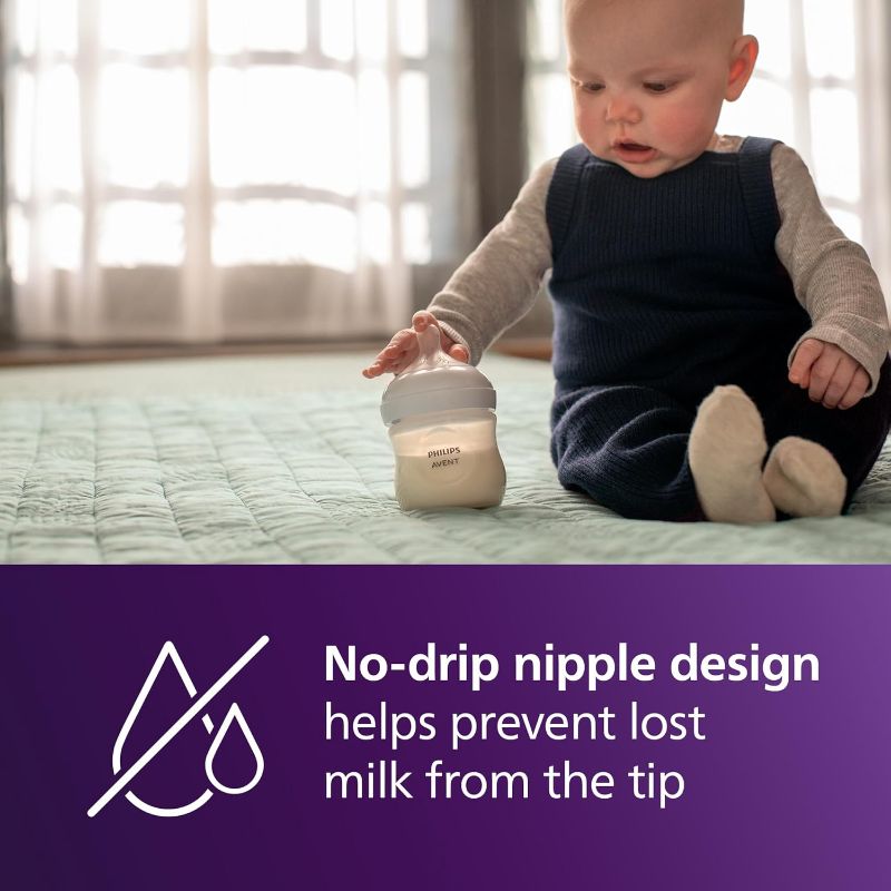 Photo 1 of Philips Avent Natural Baby Bottles with Natural Response Nipples (Slow Flow, Flow 2), 4oz, 4-Pack,
